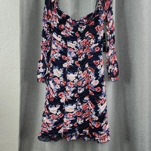 Lulu's Floral Long Sleeve Dress - Pink and Navy